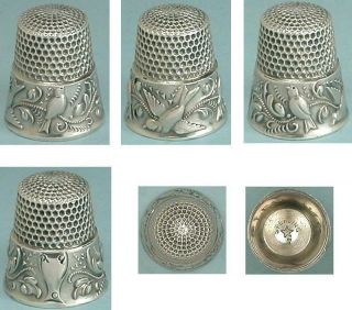 Antique Sterling Silver Three Birds Thimble by Waite,  Thresher Co.  Circa 1890s 2