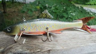 Deluxe 10 " Brook Trout Cheater Fish Decoy Carved By Harley Ragan - Spearing Lure
