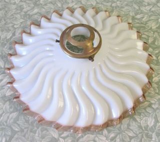 Vintage French Fluted Crimp Edge Milk Glass Light Shade Brass Gallery Lamp