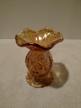 Antique Imperial Rococo Style Carnival Marigold Glass Vase W/ Ruffled Edge