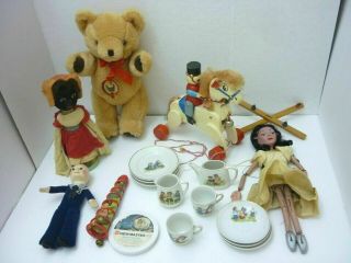 Antique Wood Pull Toy Soldier On Horse Bear Marionette Puppet & More Sailor Doll