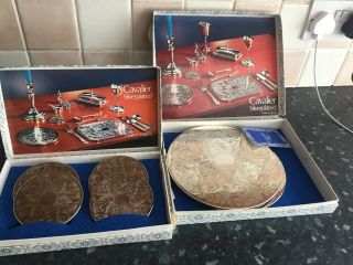 4 Cavalier plate silver plated coasters,  2 place mats 2