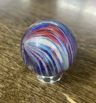 Very Cool Antique Onionskin Marble - Great Color Red White Blue - Over 1”