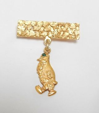 Antique 10k Gold Penguin Pin With Jeweled Green Eye