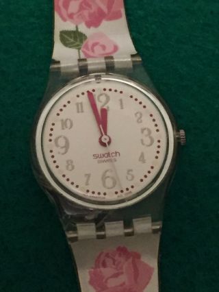 Vintage Girls Swatch Watch No 647 W\ Battery Pink Roses