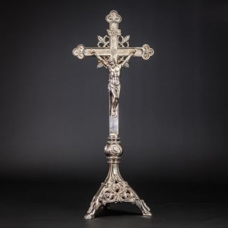 Crucifix Altar | Standing Cross | Silver Plated Bronze Antique Jesus Christ 16 "