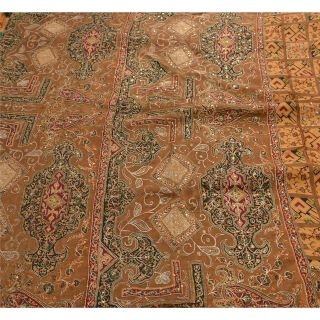Tcw Vintage Saree 100 Pure Silk Hand Beaded Brown Craft 5 Yd Fabric Sari 2