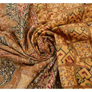 Tcw Vintage Saree 100 Pure Silk Hand Beaded Brown Craft 5 Yd Fabric Sari 5