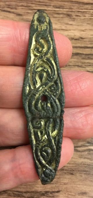 Anglo Saxon.  (8th Century A.  D).  Gilt Bronze Mount.  Chip - Carved Interlace Pattern