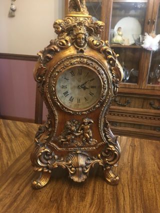 Antique Art Noveau French Mantel Gold Clock 24” Height
