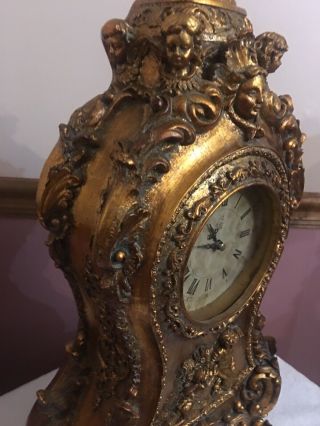 ANTIQUE ART NOVEAU FRENCH MANTEL GOLD CLOCK 24” HEIGHT 2