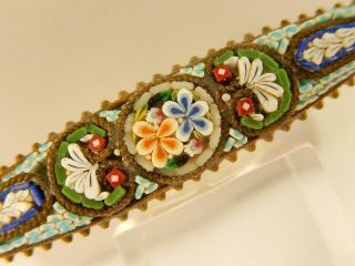 Victorian Micro Mosaic Flower Pin Antique Estate White Blue Green