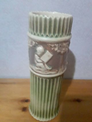 Antique Roseville Pottery Donatello 8 1/2 " Vase Cream & Green