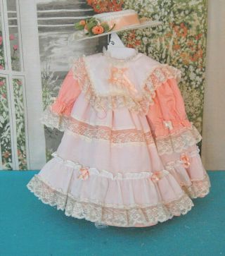 Vintage Antique Child Style 24 " Doll Dress Peach & Lace For Large French