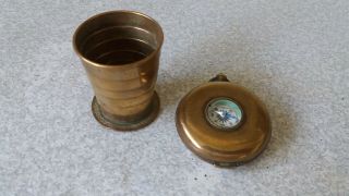 Antique Brass Pocket Watch Cased Collapsible Stirrup Cup - Compass Insert