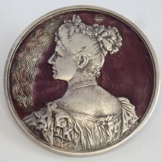 Antique Victorian Edwardian Sterling Silver Guilloche Enamel Lady Brooch
