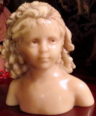 Antique Large 9 " C1890 French Wax Doll Bust,  Incredible Modelling,  Molded Hair