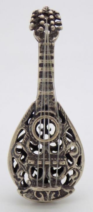 Vintage Solid Silver Italian Made Large Mandolin Miniature,  Figurine,  Stamped