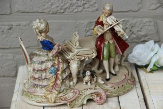German Porcelain Group Music Piano Violin Figurines Dog Marked 1950s