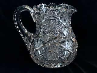 Antique American Brilliant Cut Glass Pitcher From 19 Century