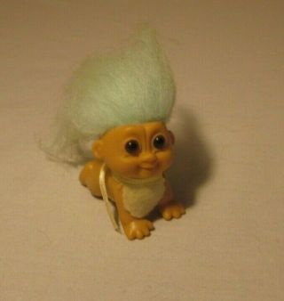 Vintage Crawling Baby Troll Doll 1.  75 " Figure Light Green Hair