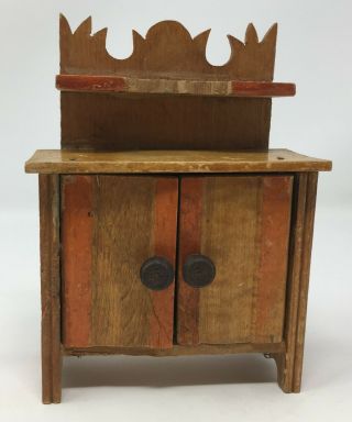 Vintage Wood Dollhouse Miniature Bureau Hutch Cabinet Buffet Hand Painted