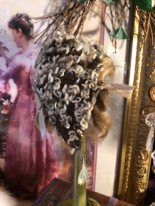 Sweet Antique Dark Blonde Mohair Doll Wig & Caracul Wool Hat