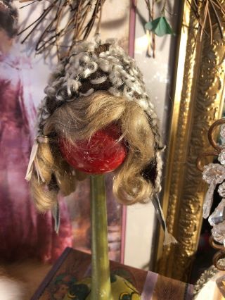 Sweet Antique Dark Blonde Mohair Doll Wig & Caracul Wool Hat 4