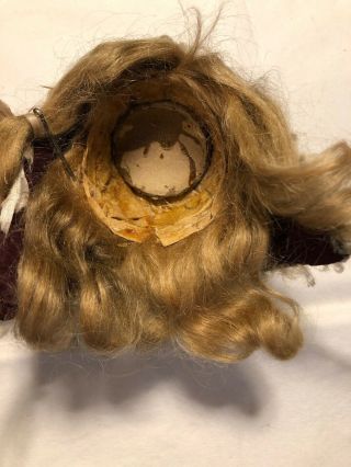 Sweet Antique Dark Blonde Mohair Doll Wig & Caracul Wool Hat 5