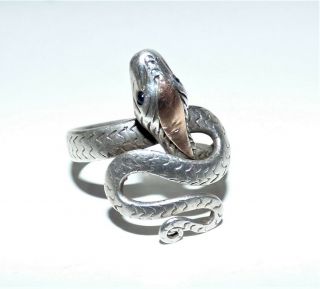 Antique Victorian Silver Snake Ring Sapphire Cabochon Eyes Gold Mounted Gorgeous