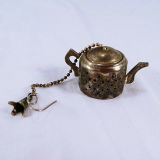 Vintage Figural Tea Pot Silver Tea Infuser Ball Strainer 2