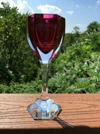 Antique Fine Moser Signed 8” Chalice Vase Crystal Glass Ruby Red To Clear