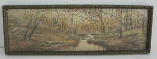Autumn Forest Creek 1922 Watercolor Painting Signed In Antique Wood Frame 5x15
