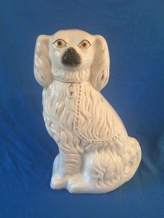 Very Large Antique 19c English Staffordshire Spaniel Dog With Gold Gilt Accents