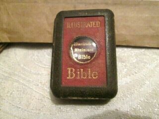 Antique David Bryce & Son Miniature Illustrated Holy Bible Metal Tin Magnifyer
