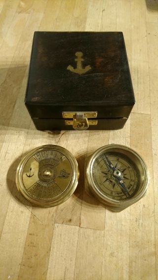 Ross N London Brass 111 Year Calendar & Compass In A Wooden Case 1956 - 2067