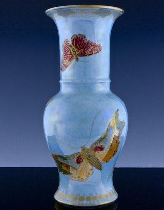Gorgeous Antique W&r Carlton Ware Butterfly Scenic Luster Gold Gilt 8 - 1/2 " Vase