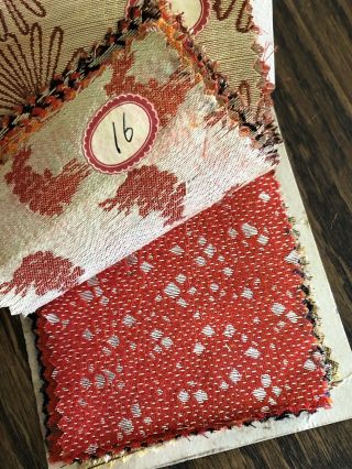 Antique 1920 ' s Japanese Brocade Silk & Metallic Kimono Obi Fabric Sample Book 6
