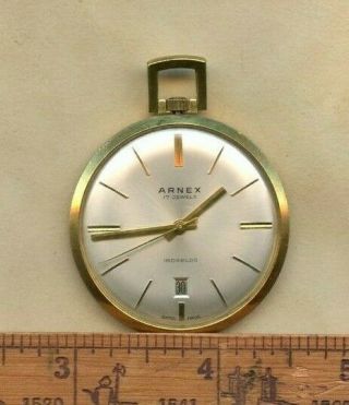 Arnex 17 Jewels Incabloc Swiss Pocket Watch.  Starts@ 2.  99