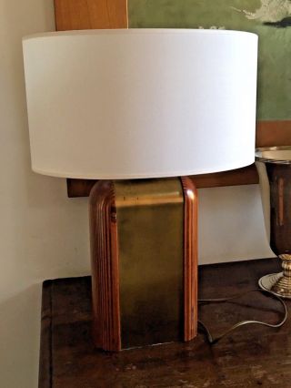 Table Lamp Wood Brass From 1970 Years,  Italian Design Gabriella Crespi Style