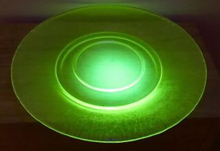 Antique 9.  5” Fenton Yellow Topaz Stretch Glass Under - Plate Glows Neon Green