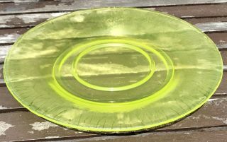 Antique 9.  5” Fenton Yellow Topaz Stretch Glass Under - Plate GLOWS NEON GREEN 2