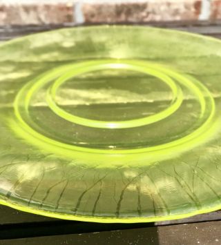 Antique 9.  5” Fenton Yellow Topaz Stretch Glass Under - Plate GLOWS NEON GREEN 4