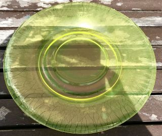 Antique 9.  5” Fenton Yellow Topaz Stretch Glass Under - Plate GLOWS NEON GREEN 5
