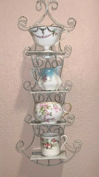Vintage 4 Tier Twisted Wire Decorative Wall Shelf Indoor Outdoor Shabby Cottag
