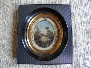 Rare Antique French Sentimental Mourning Hair Art W.  Dog & Butterfly 1860 