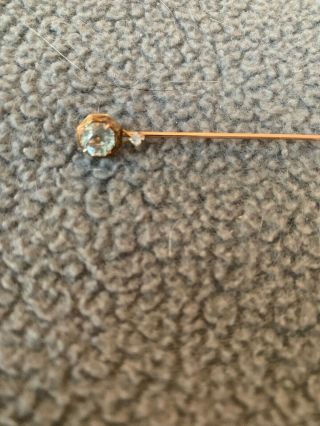 Rare Antique Ca 1900 Hat/stick Pin 14k Bezel Aquamarine Diamond