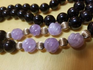 Vintage Antique Gold Jade Chinese Amethyst Onyx Carved Bead Necklace
