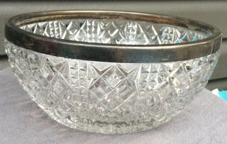 Antique Large Cut Glass or Crystal Bowl with Silver Rim Old Heavy 2