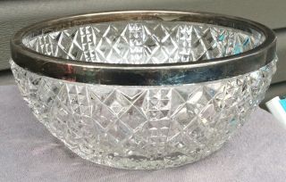 Antique Large Cut Glass or Crystal Bowl with Silver Rim Old Heavy 3